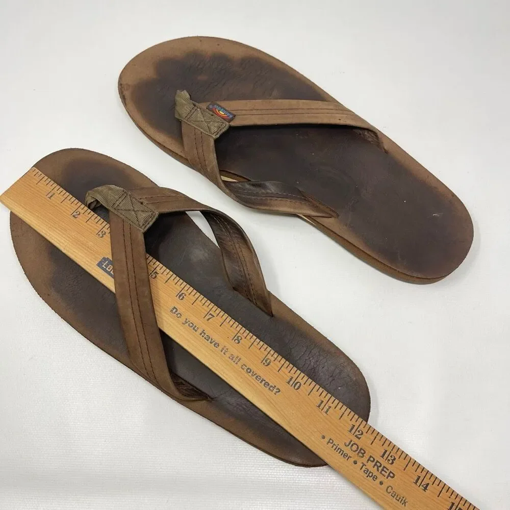 Rainbow Brown Leather Sandals Flip Flops Men’s Size XL 11-12 Preowned